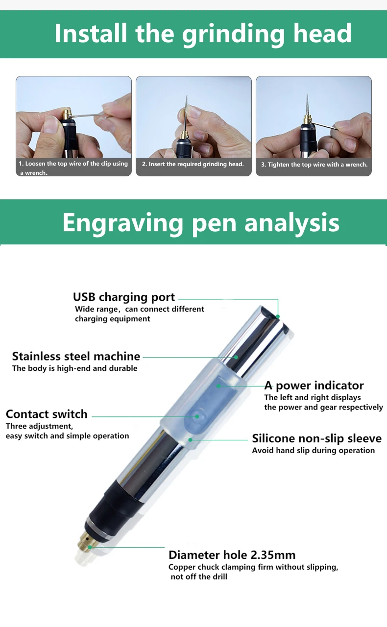 Description Picture 6 of itemUSB Cordless Rotary Tool Kit Woodworking Engraving Pen DIY For Jewelry Metal Glass Mini Wireless Drill