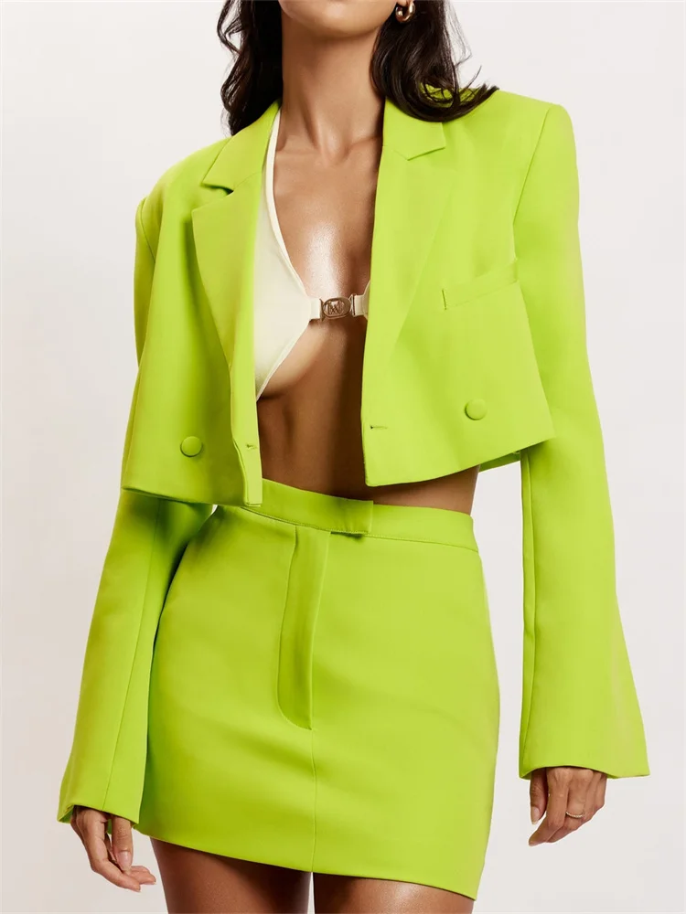 Description Picture 3 of itemWomen Long Sleeve Tops Blazers Jackets Crop Tops Mini Skirt Two Piece Sets Formal Suits 2023 Summer Clothes Outfits