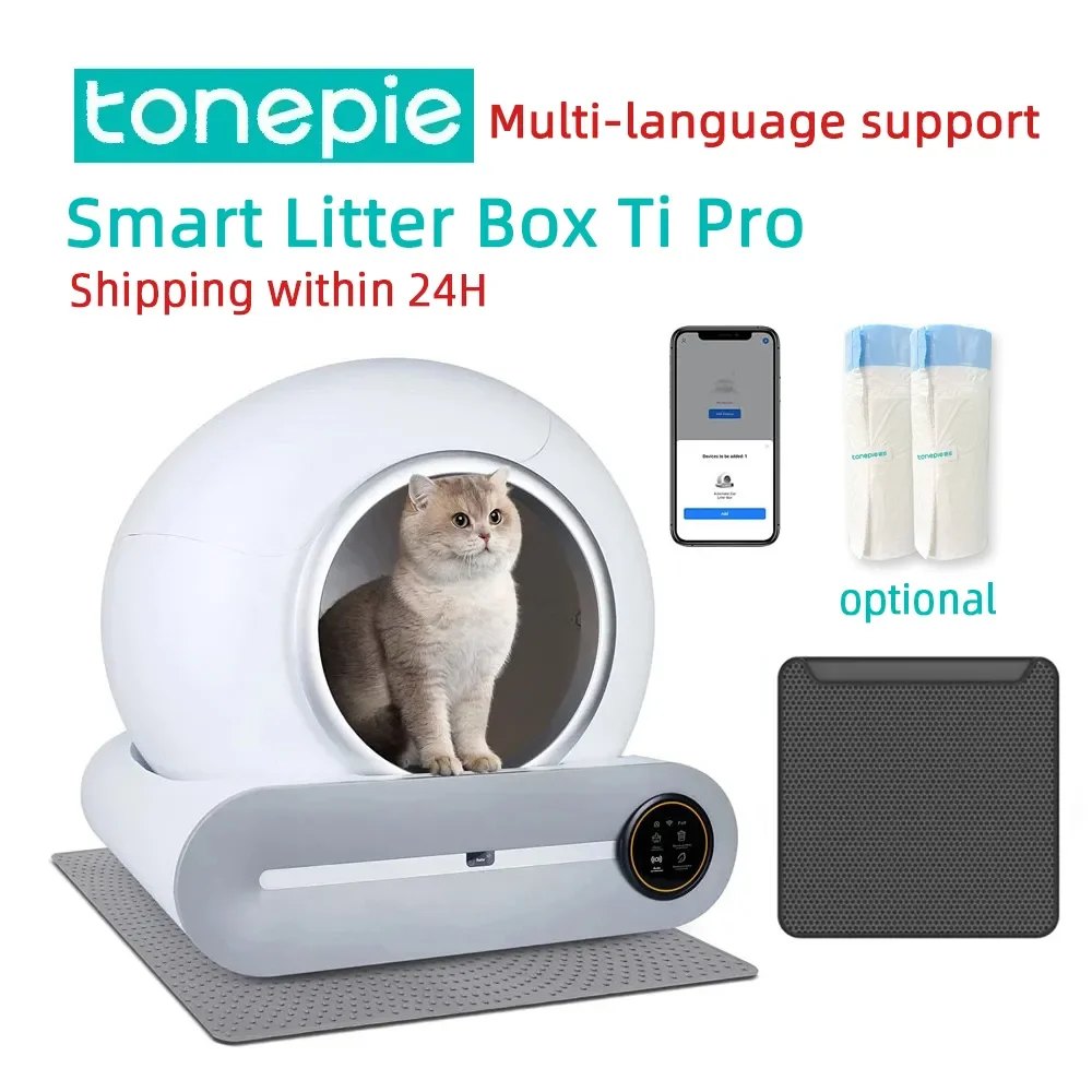 Tonepie 65L Automatic Smart Cat Litter Box Self Cleaning Fully Enclosed Cat Litter Box Pet Toilet Litter Tray English versions