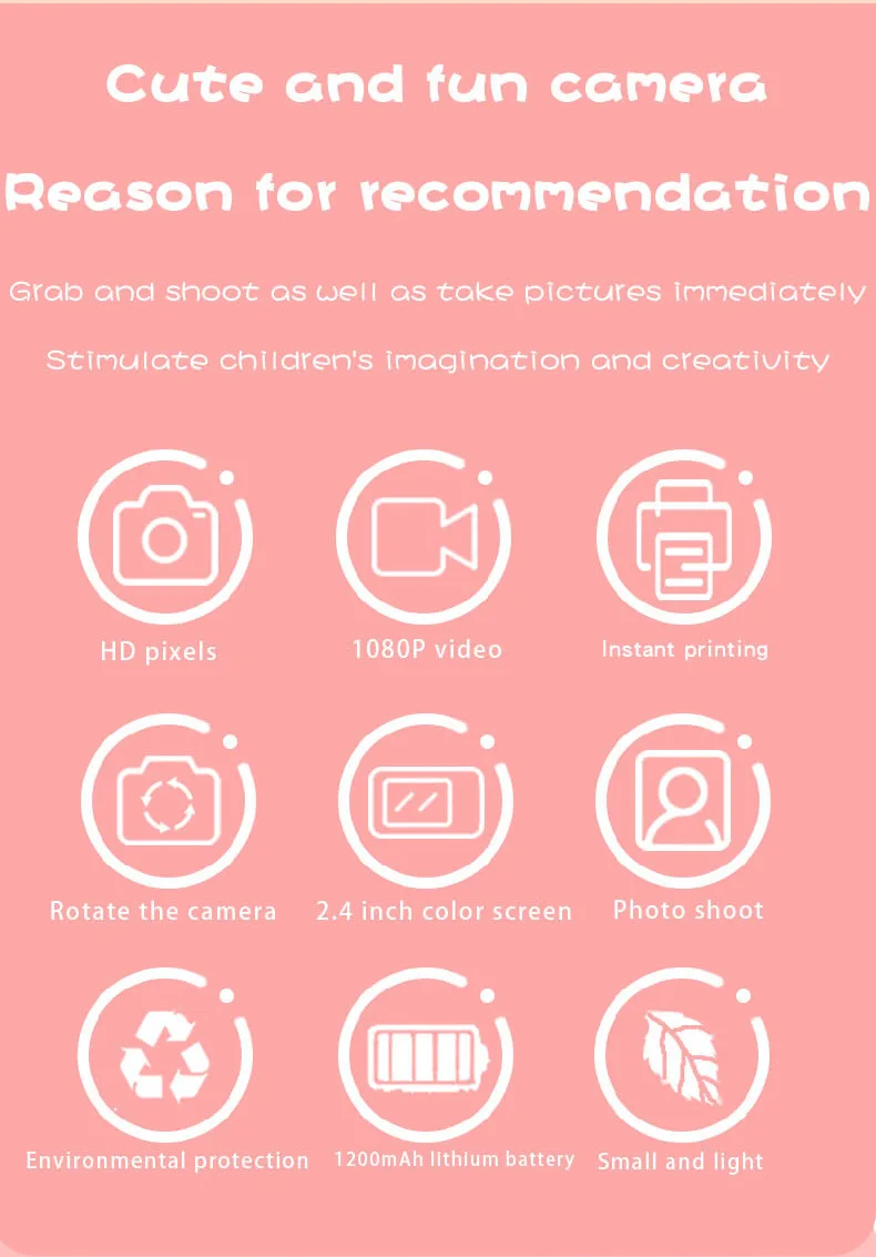 Description Picture 4 of itemKids Instant Print Camera Children Cameras 1080P Rechargeable Digital Camera for Girls Boys Video Camera Chirstmas Birthday Gift