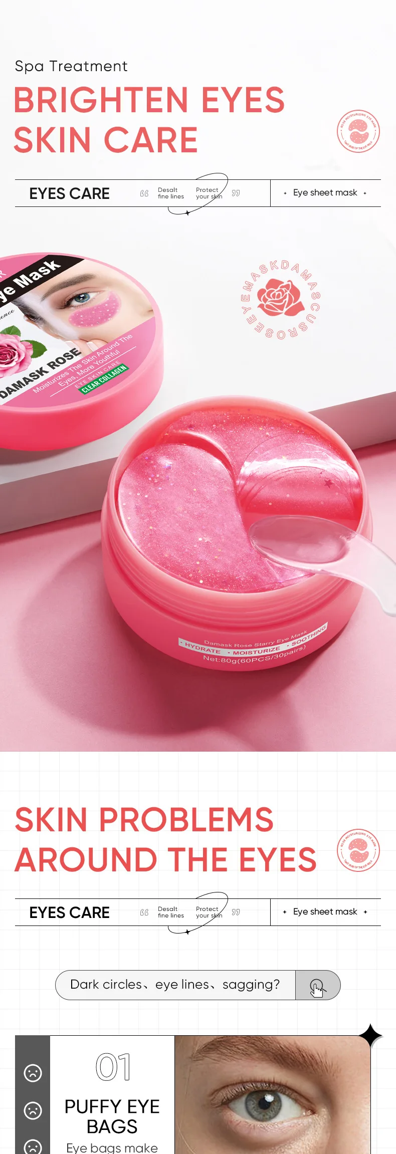 Description Picture 2 of item60pcs/box Starry Rose Collagen Eye Mask Anti Wrinkle Fade Dark Circles Relieve Puffy Eyes Tighten Eye Contour Skin Care Products