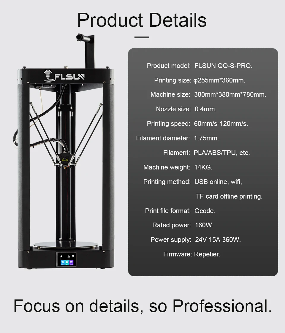 3D Printer FLSUN QQ-S-PRO Delta Kossel Auto-Level Upgraded Resume Pre-Assembly TFT 32-Bits Board Impressora  Drucker