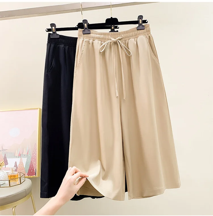 Description Picture 4 of item175kg Fashion Comfortable Big Size Women Clothing Women Summer Shorts Elastic Waist Wide Legs Women Casual Capri Pants 6XL