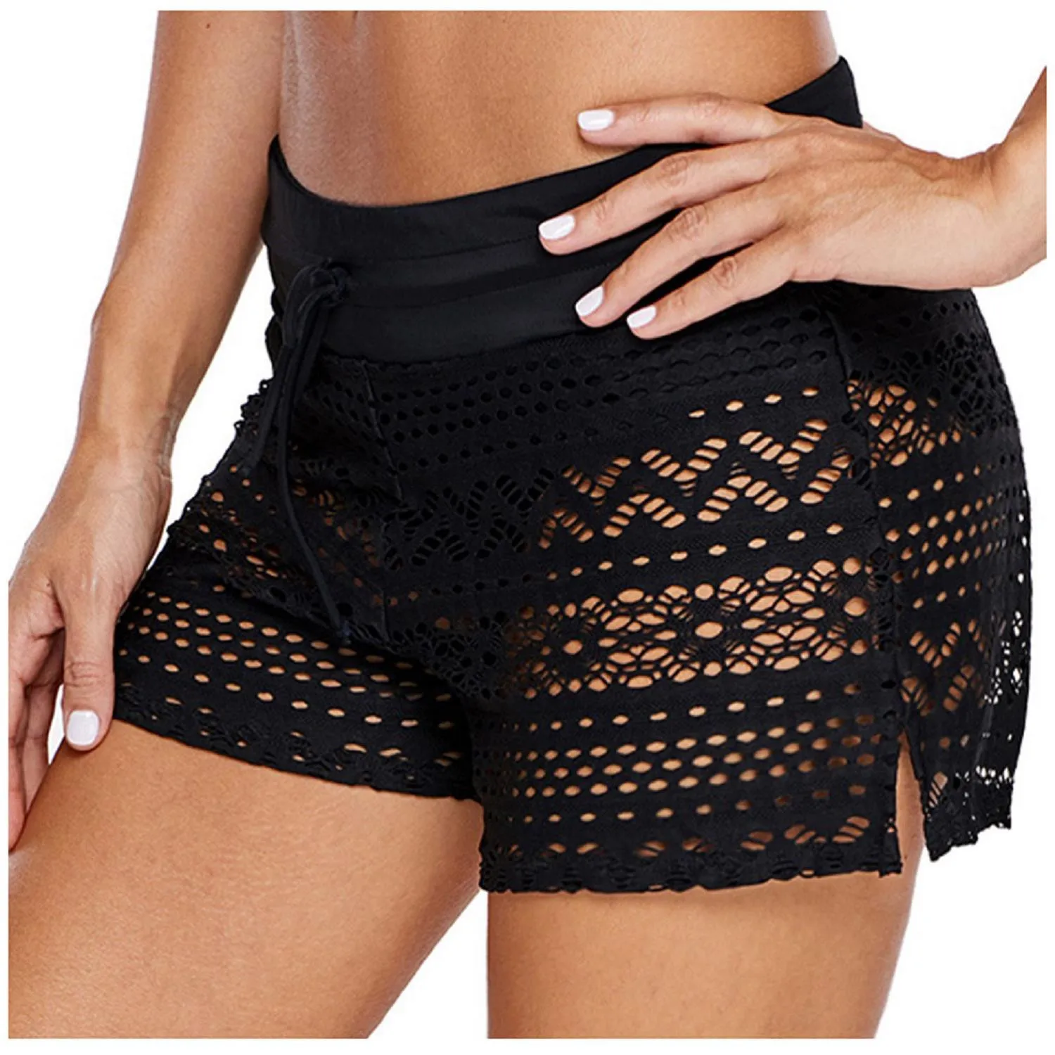 Description Picture 2 of itemSexy Black Mesh Women's Swimming Plus Size 3xl Lace Swimsuit Bottom Fat Swim Shorts Boxer Briefs New Panties Шорты Женские