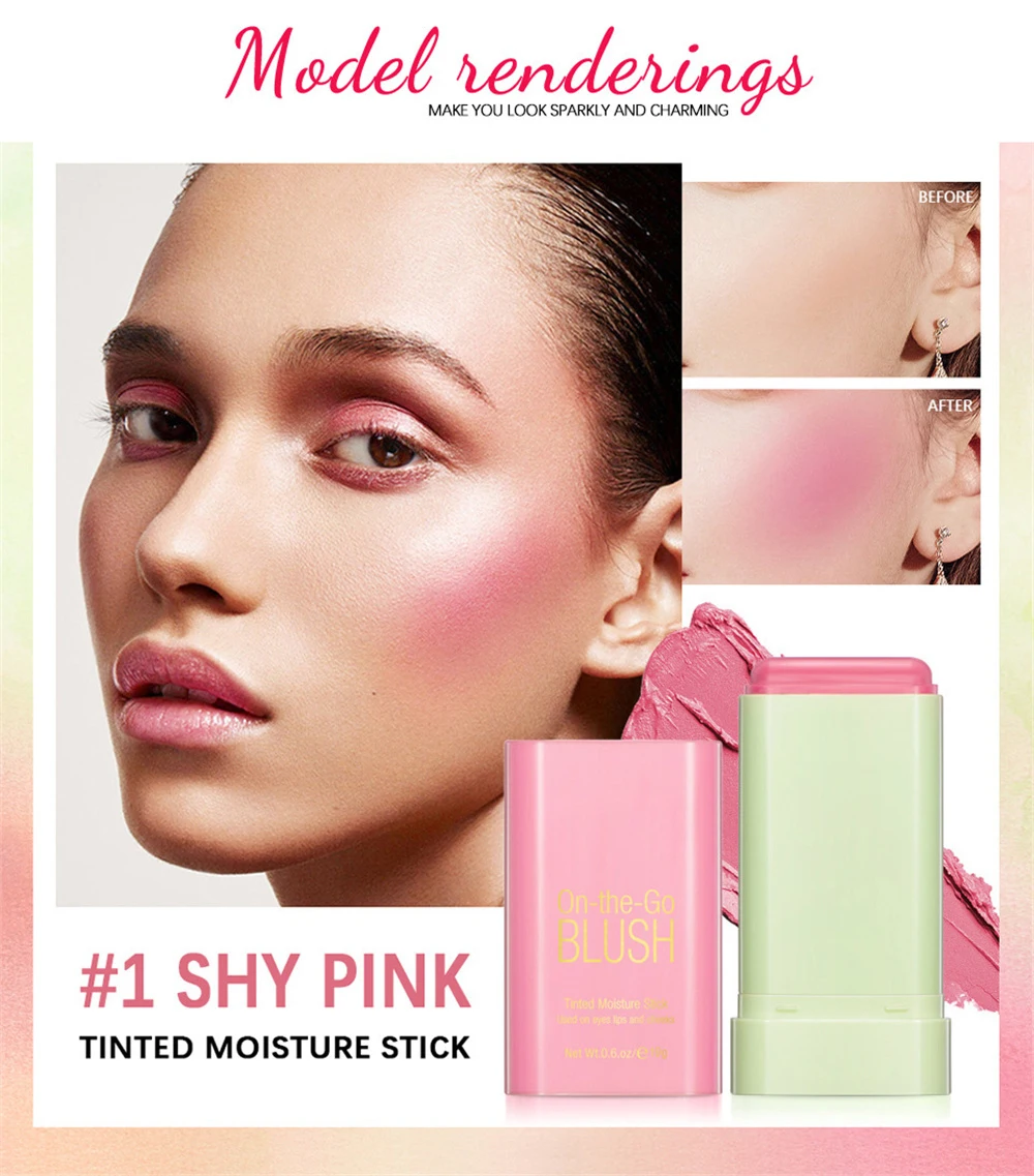 Description Picture 3 of itemMulti-function Blush Stick Natural Cheek Face Rouge Blusher Cream Lasting High Color Rendering Brightening Skin Tone Waterproof