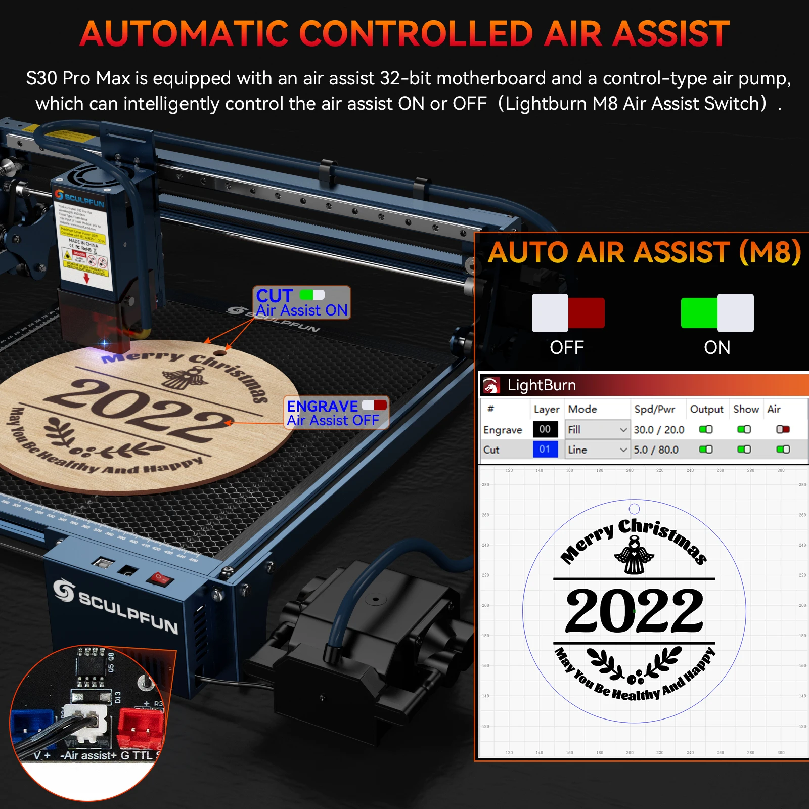 SCULPFUN S30 Pro Max Laser Engraver with Auto Air Assist 20W Laser Cutter High Accuracy Industrial grade Laser Engraving Machine