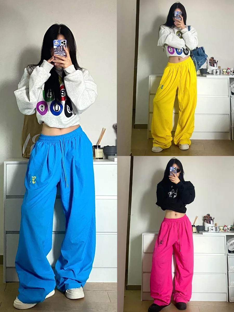 Description Picture 2 of itemQWEEK Korean Fashion Solid Track Pants Women Y2K Kpop Quick Dry Sweatpants Oversize Harajuku Streetwear Hip Hop Wide Leg Joggers