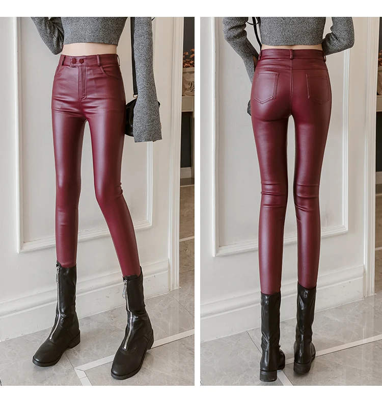 Description Picture 3 of itemWoman pu Leather Pants Female High Waist 2023 Autumn Style Streetwear Trousers Ladies Skinny Tousers Pant G234