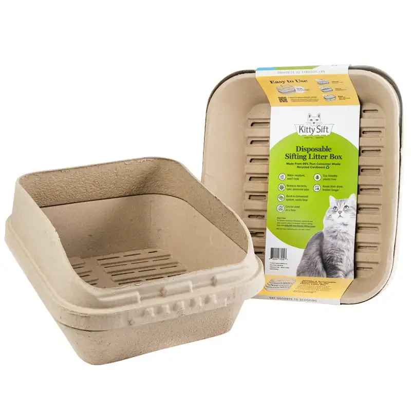 Description Picture 3 of itemof 1 Litter Box, 3 Sifting Liners & 1 Shield) Sustainable, Clean, Sifting, Disposable Cat Litter Box with Shield, Jumbo