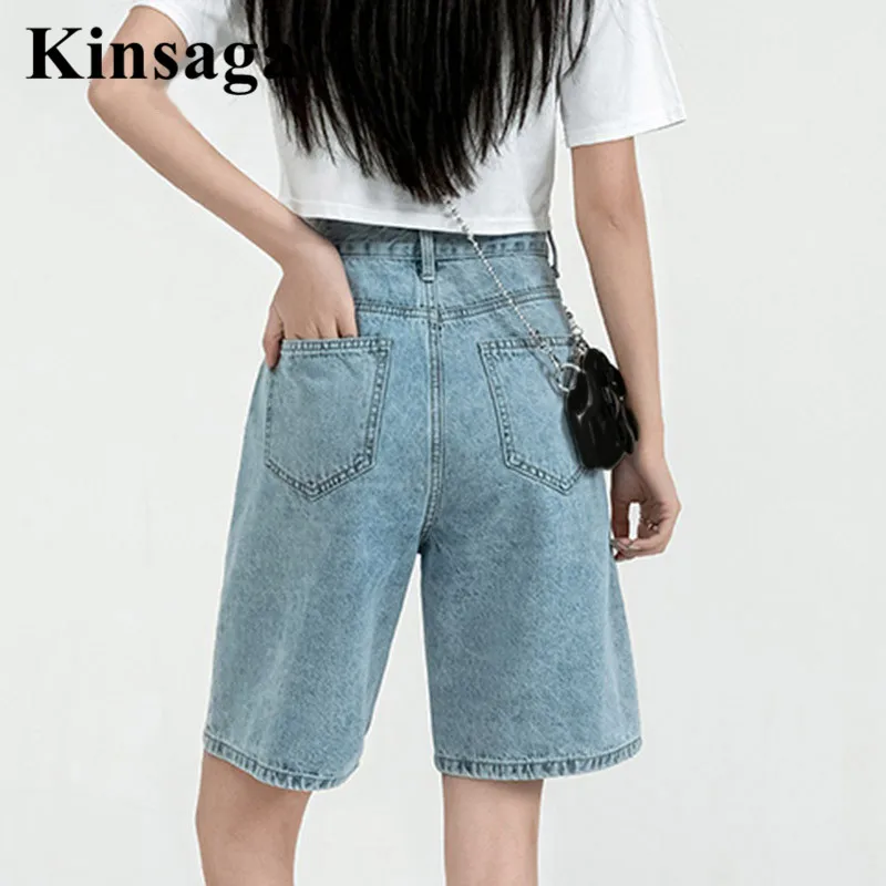 Description Picture 4 of itemBoyfriend Fifth Demin Shorts 4xl Women Harajuku Street White Loose Straight Leg Five Point Jeans Pants Chic Knee Length Bottoms