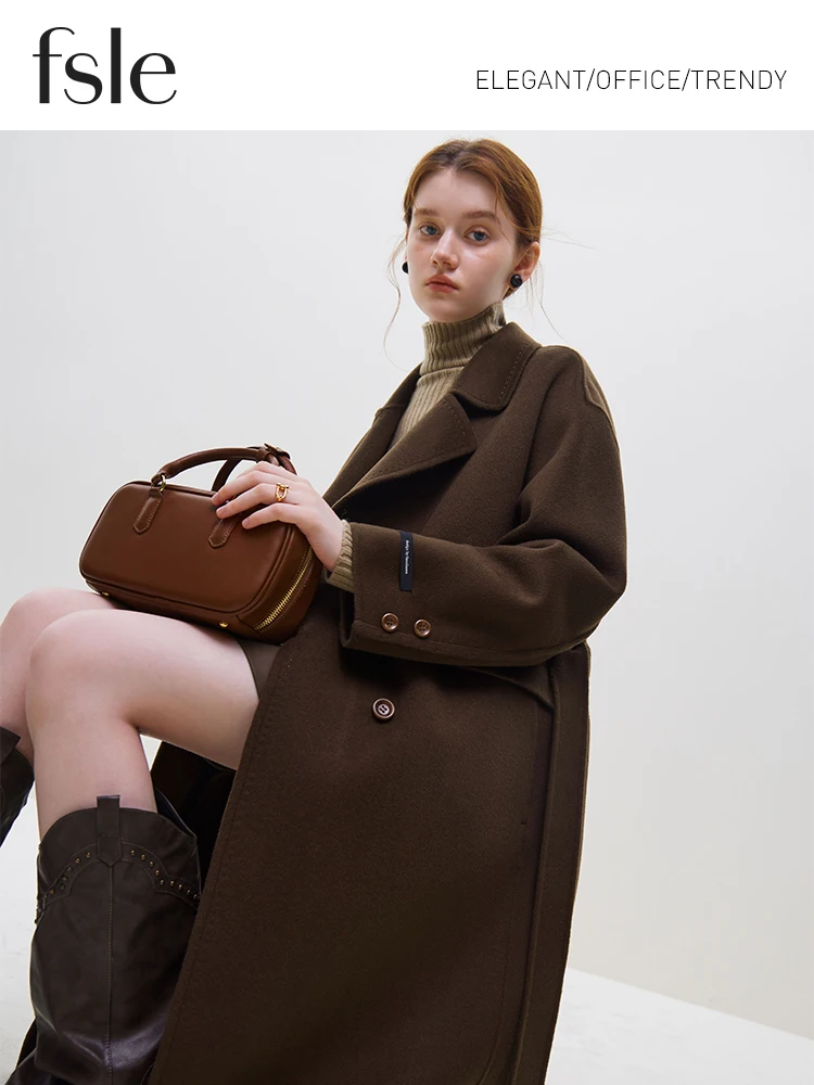 Description Picture 4 of itemFSLE 95.4% Wool 4.6% Camel Hair Women Long Temperament Camel Wool Coats 100% Wool Office Lady Drop Sleeve Black Woolen Jackets