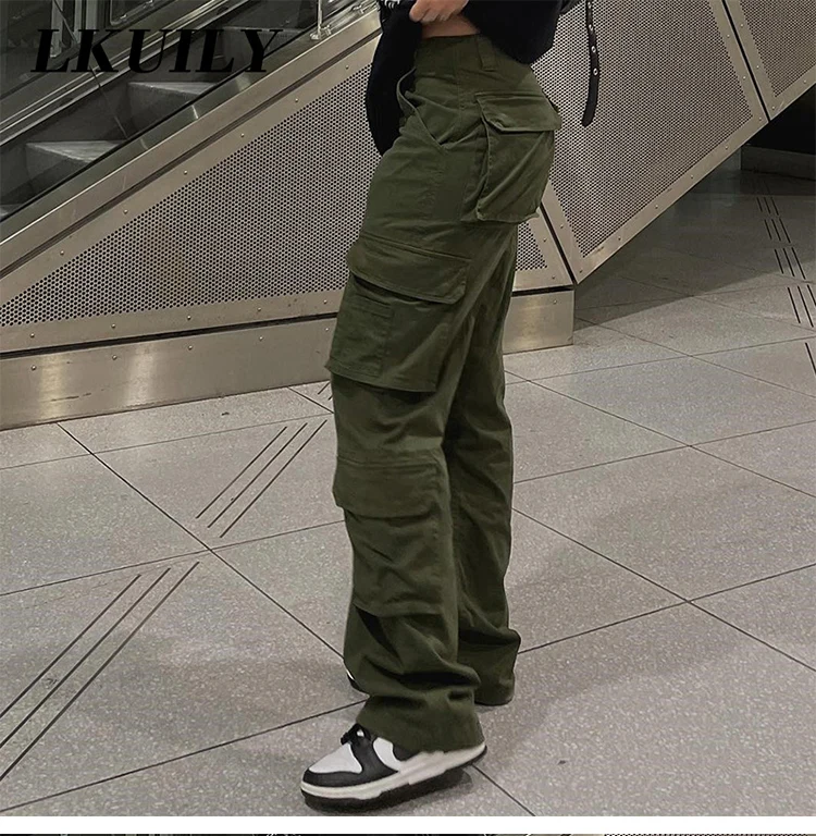 Description Picture 6 of itemVintage Y2k Cargo Pants Baggy Jeans Women Fashion 90s Streetwear Pockets Wide Leg High Waist Straight Denim Trousers Overalls