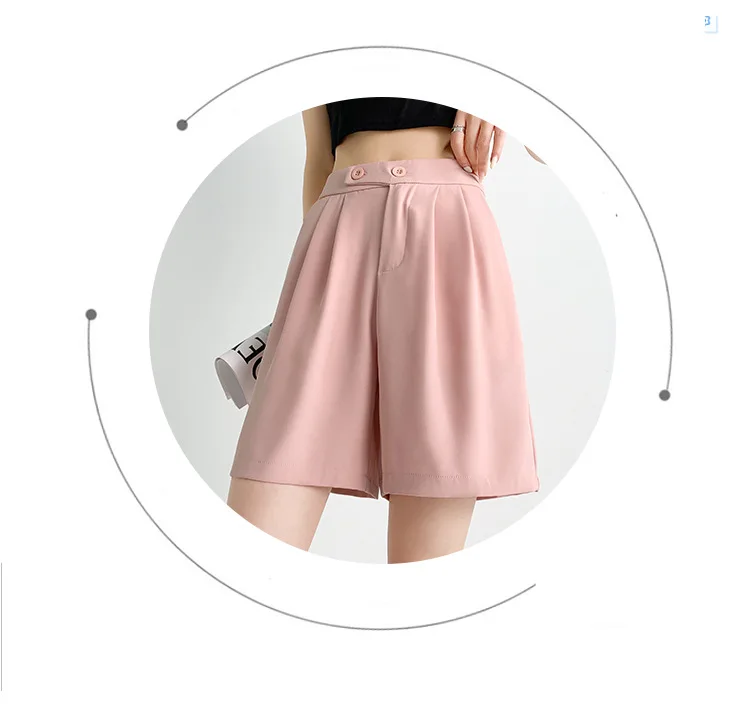 Description Picture 3 of itemHigh Waisted Suit Shorts Women 2023 Vintage Streetwear Wide Leg Shorts Loose Female Knee Length Straight Shorts For Women Summer