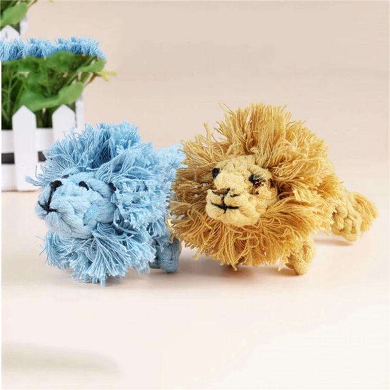 1 Piece Handmade Braided Funny Lion Pattern Dog Cotton Rope Toys Dogs Play Bite Toys Pet Chew Rope Toys Harmless Lion Style