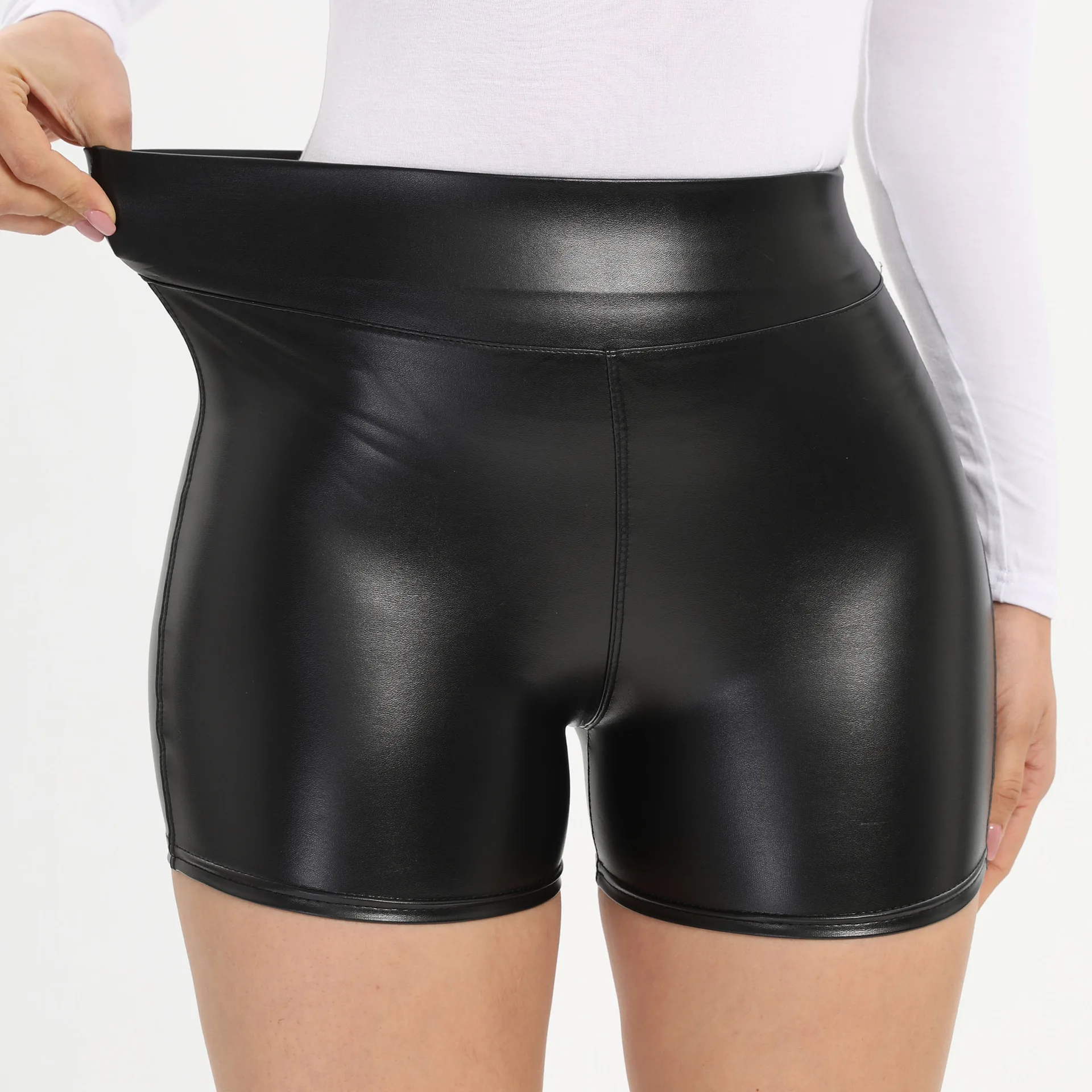 Description Picture 3 of itemSexy Black PU Leather Shorts Skinny Elastic High Waist Hot Short Pants Women Clothing Faux Leather Goth Leggings Summer