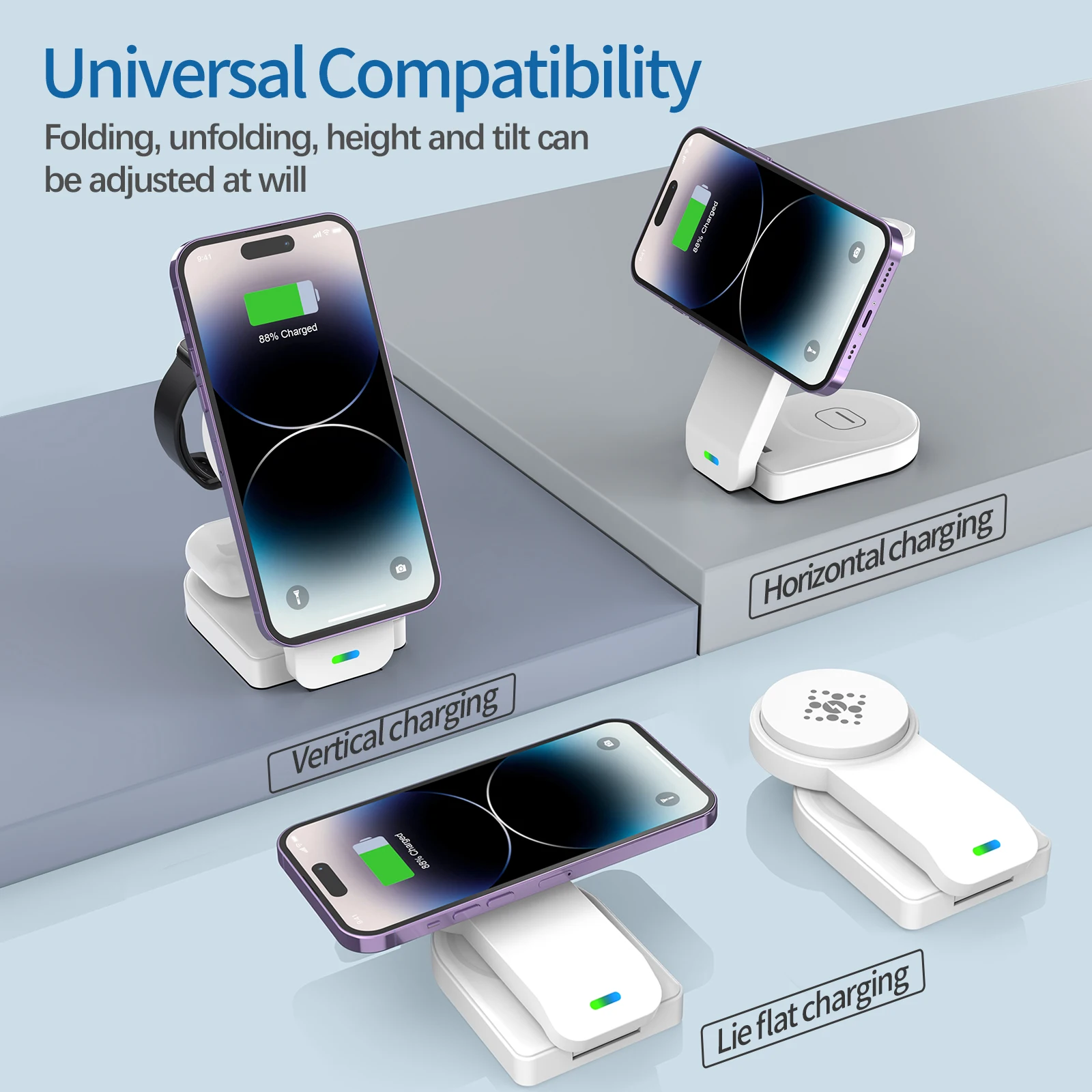 2023 New 15W Three in One Magnetic Wireless Charging Stand Foldable Fast Charging Station for iPhone 15 14 13 12 Pro Max Apple
