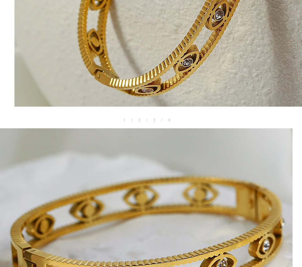 Description Picture 5 of itemAENSOA Boho Hollow Evil Eye Stainless Steel Gold Color Bangles Bracelets for Women Retro Bohemia Punk Bracelet Wrist Jewelry