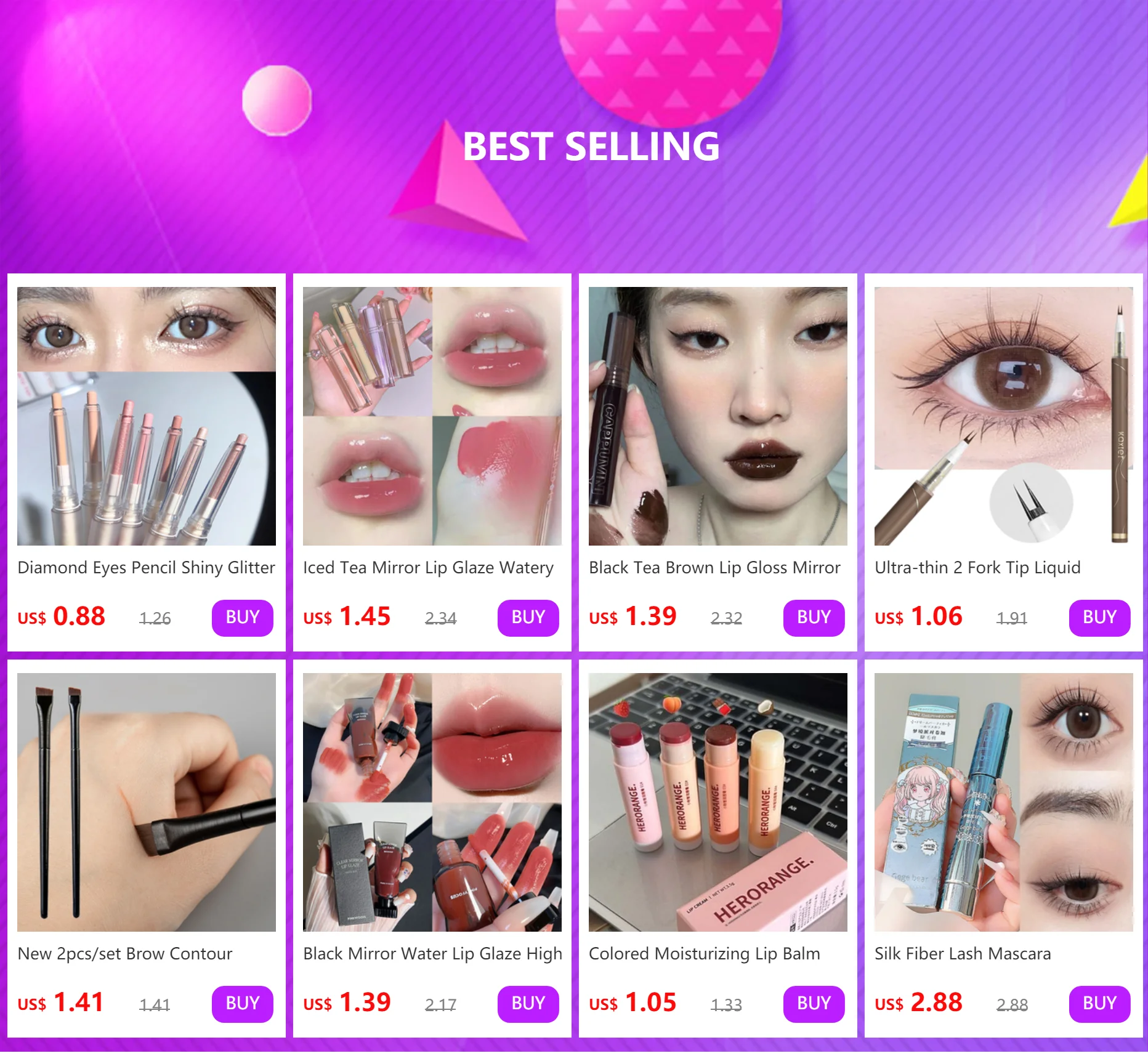 Description Picture 2 of itemPurple Glitter Water Light Lip Gloss Lip Glaze Double-end Mirror Liquid Lipstick Not Fade Lip Tint Lasting Moisturizing Cosmetic