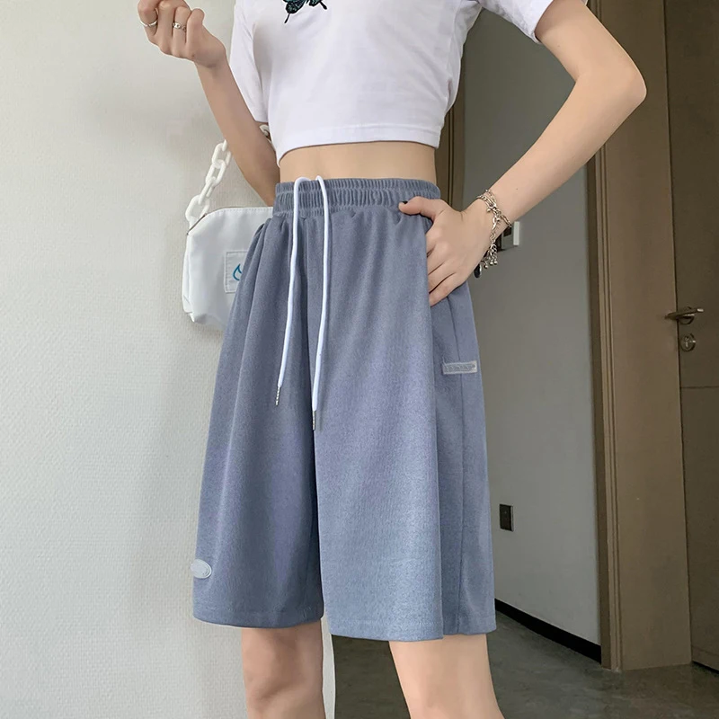SAYTHEN Women's Summer Thin Loose High Waist Ice Silk Sports Shorts 2023 New Straight Slender Casual Wide Leg Capris Pants
