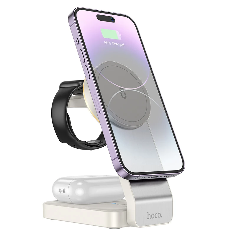 HOCO 3 in 1 Qi Foldable Magnetic Wireless Fast Charger Dock Station For iPhone 12 13 14Charger Holder For Watch 1-8 SE/SE2 Ultra