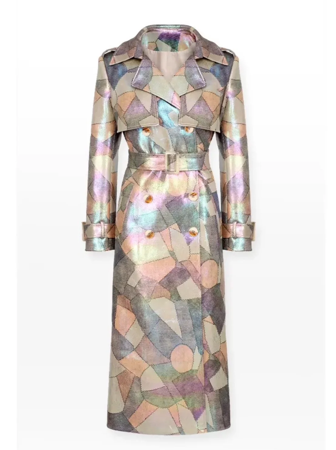 Description Picture 4 of itemFashion Women PU Leopard Jacket Autumn Winter Long Coat Luxury Trench Jacket Oversized Overcoat Turn-down Collar