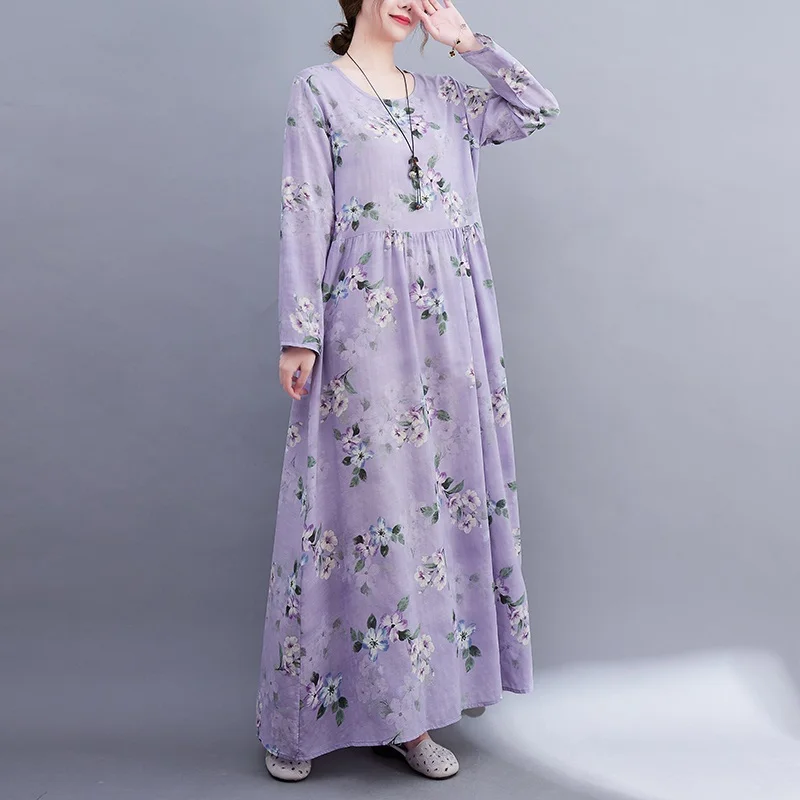 Description Picture 2 of itemlong sleeve oversized cotton vintage floral dresses for women casual loose spring summer autumn dress elegant clothing 2023