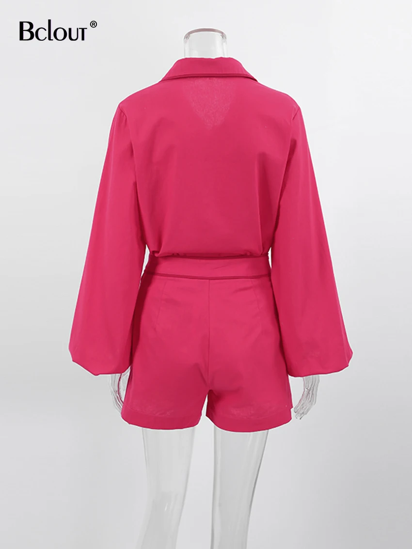 Description Picture 4 of itemBclout Summer Patchwork Linen Shorts Sets Women 2 Pieces Fashion Pink Lantern Sleeve Thin Blouses Vacation Straight Shorts Suits