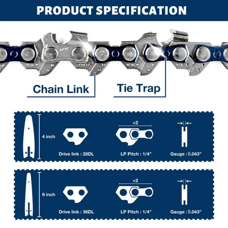 Description Picture 5 of item4/6 Inch Chain, Home Cordless Electric Chain Saw Accessories, Replacement Chain/Guide Rail For Pruning Saw, Tree Cutting Tools