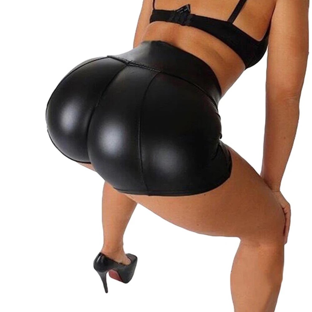 Description Picture 5 of itemSexy Bright Leather Women Shorts Hot Stamping Short Pants Ladies Casual Solid Elastic Push Up Shorts Bodycon For Pole Dance A50