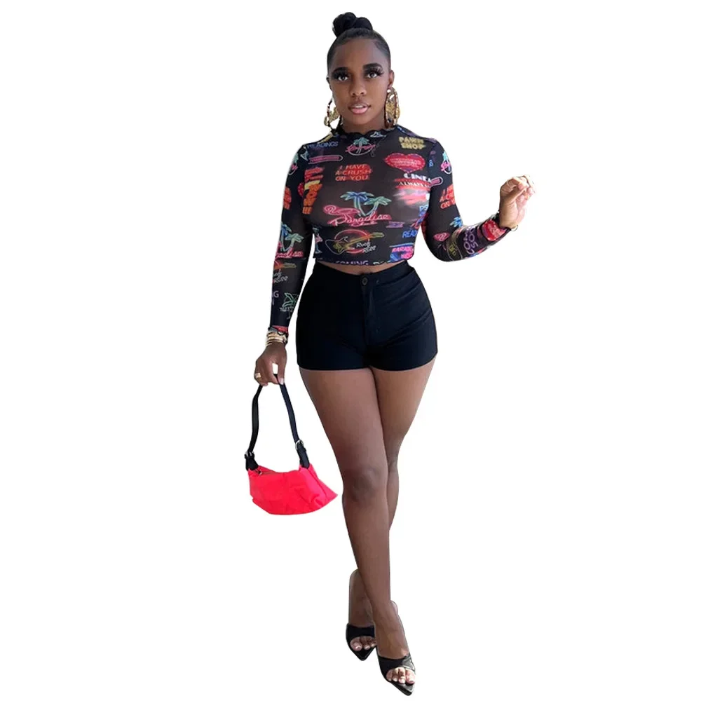Description Picture 6 of itemCHYXSB 2022 Sexy Holiday New Fashion Printed Round Collar Short Sleeve Top Buttons Short Pants Lady Two Piece Sets