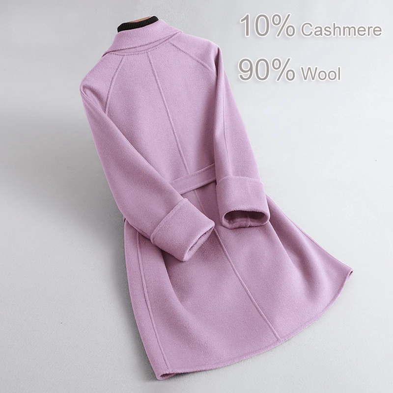 Description Picture 3 of itemWinter Cashmere Wool Belt Outerwear Jacket Spring Autumn Women Natural Wool Coat Women's Cloth Coat S3654