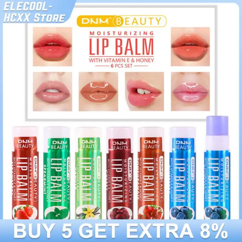DNM 6PCS Moisturizing Fruit Lip Balm Long Lasting Nourishes Reduce Lip Line Anti Aging Anti-drying Hydration Lip Care Lipstick