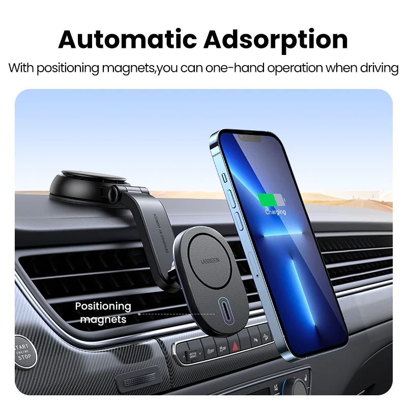 UGREEN Magnetic Wireless Car Charger For iPhone 14 13 12Pro Max Phone Holder Mount Wireless Charging Car Charger Macsafe