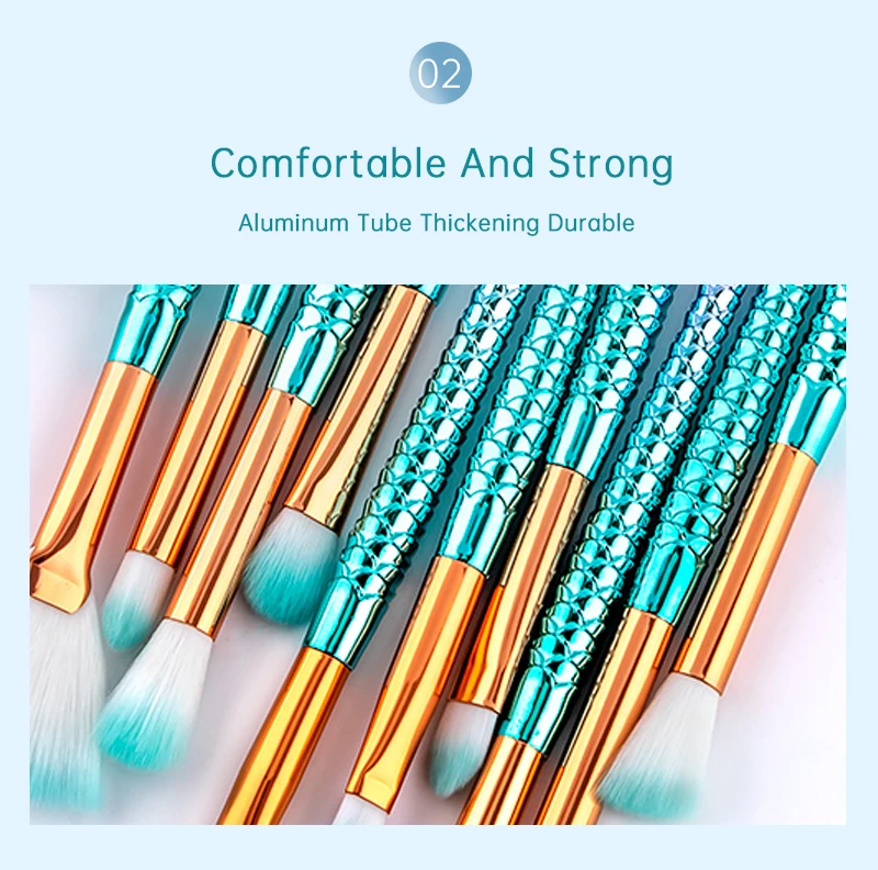 Description Picture 4 of item10/11pcs Makeup Brushes Kit maquiagem maquillaje New Mermaid Foundation Eyebrow Eyeliner Cosmetic makeup Brushes