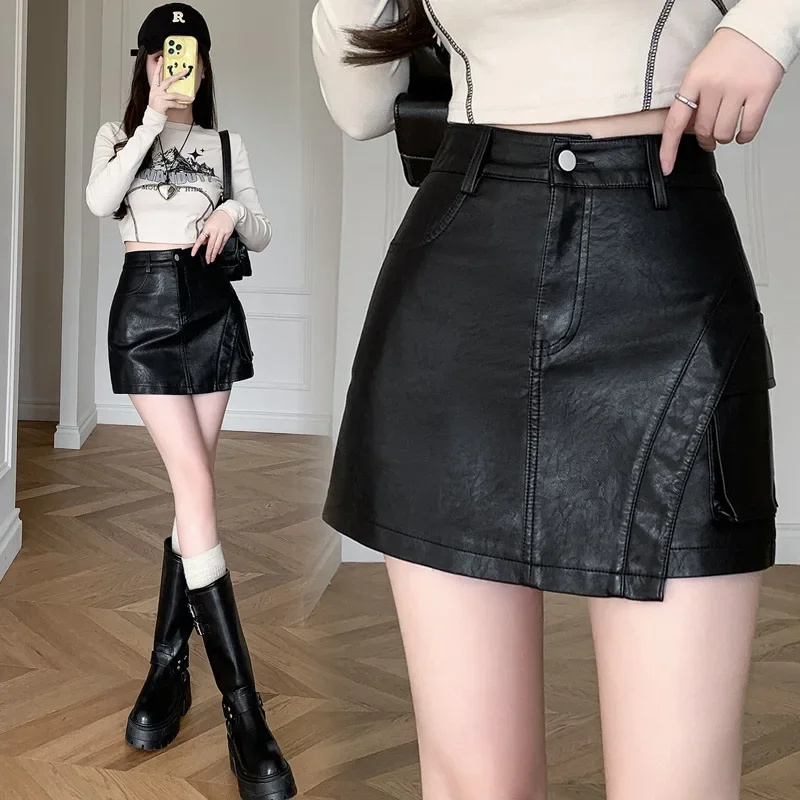 Leather Shorts for Autumn and Winter, New High Waisted Outerwear Skirt Pants, A-line Wide Leg Boots and Pants for Women