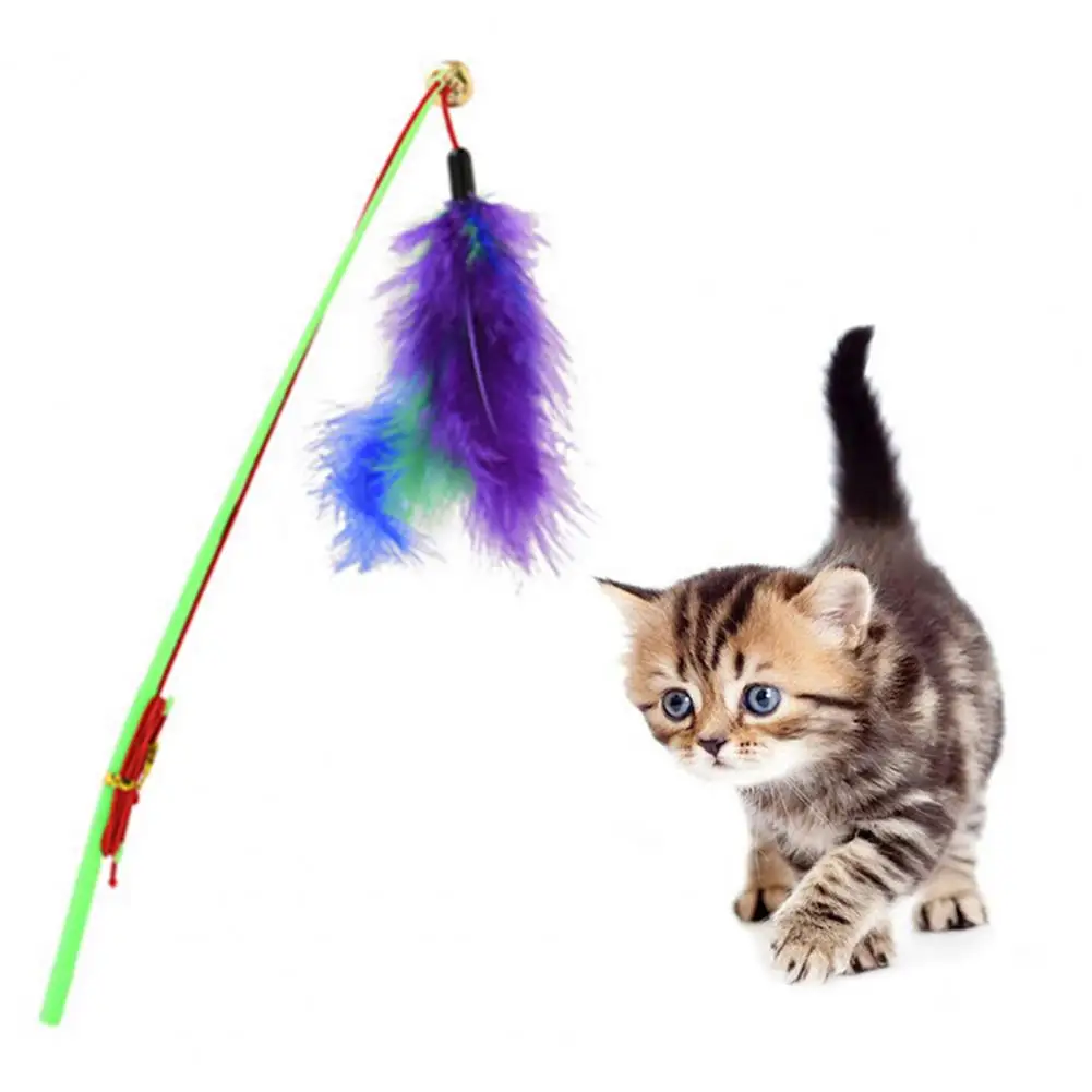 Cat Toys Interactive Funny Multicolor Color Feather Bells Cat Stick Pet Replacement Head Retractable Cat Stick Teaser Exercise