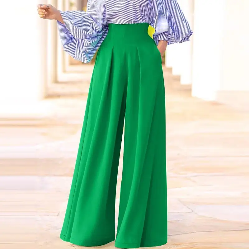 ZANZEA High Waist Fashion Trousers Loose Women Solid Color Pocket Wide Leg Pants Inverted Pleats Streetwear 2023 Summer Pantalon