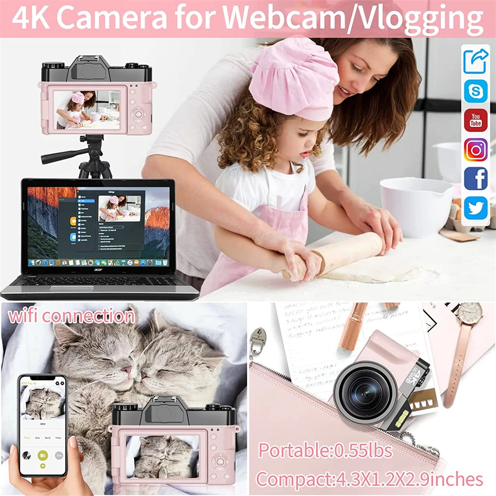 Description Picture 5 of itemPink Color Female Camera Digital Camera Flip Screen 4K Vlog Selfie Camcorder Youtube Livestream WIFI Webcam Macro Photography