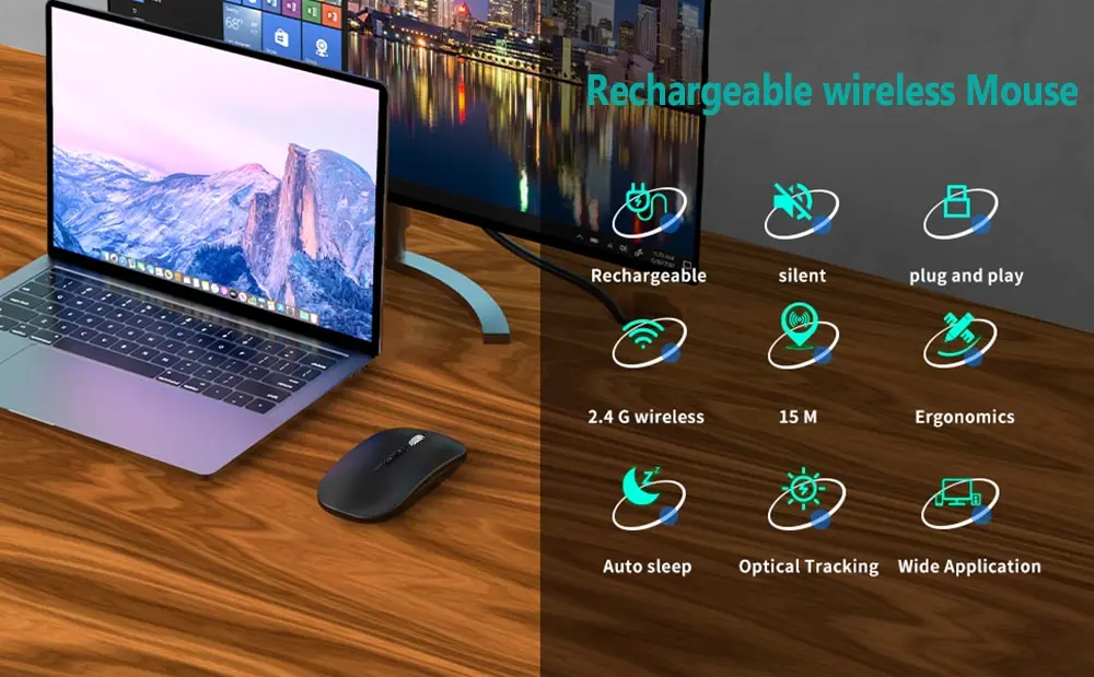 Description Picture 4 of itemWireless Mouse 2.4GHz Slim Rechargeable Silent Click Ergonomic 3 DPI Adjustable with Type C Adapter for Laptop PC Macbook