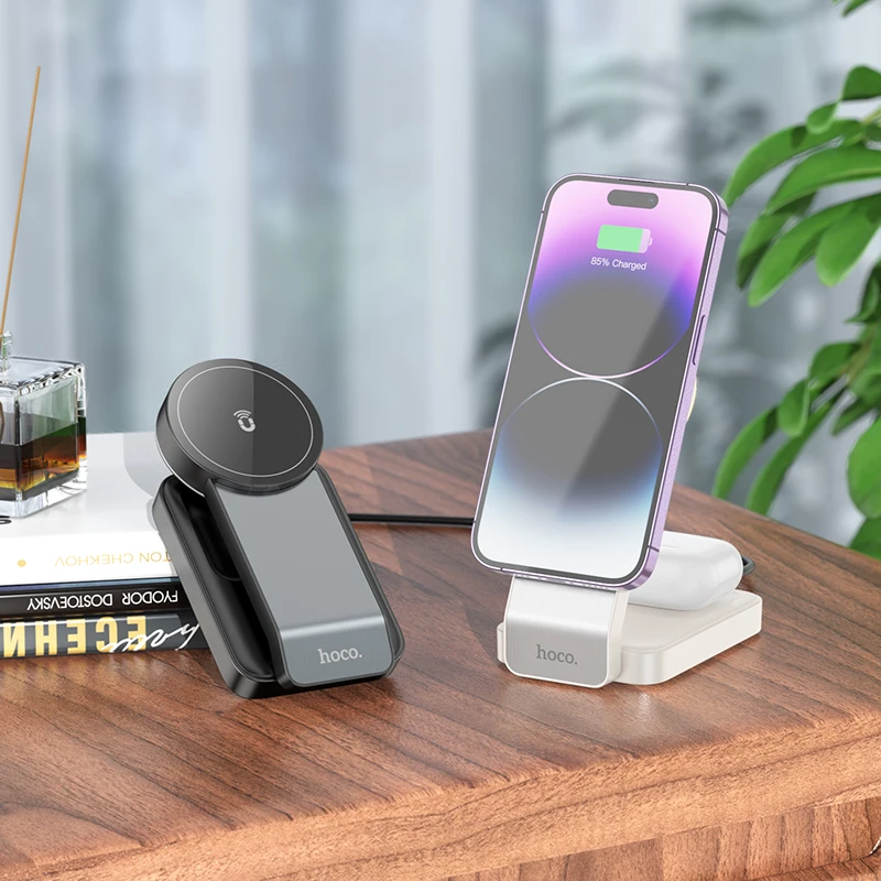 HOCO 3 in 1 Qi Foldable Magnetic Wireless Fast Charger Dock Station For iPhone 12 13 14Charger Holder For Watch 1-8 SE/SE2 Ultra