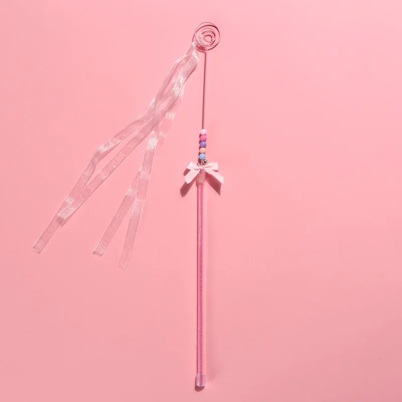 Description Picture 6 of itemPink Cat Teasing Stick with Bell Handmade Bowknot Cat Toy Feather Heart Tassel Streamer Interactive Pet Toy Pet Accessories