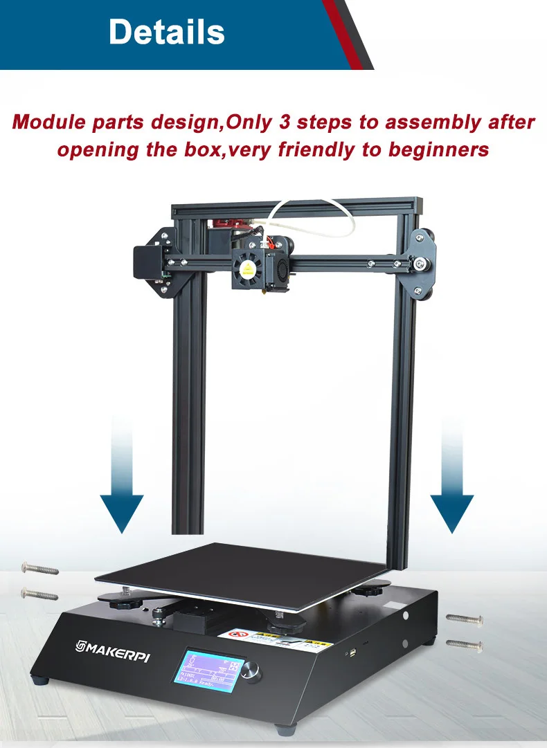 Official MakerPi Magic 3D Printer Aluminium Frame DIY KIT Large Print Size 260x260x260mm Printing Fast shipping MK8 Extruder