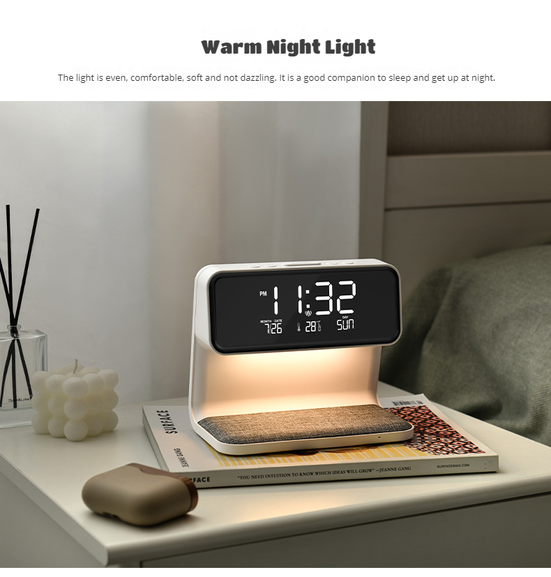 Creative 3-in-1 Bedside Lamp Wireless Charging LCD Alarm Clock Wireless Phone Charger for Iphone