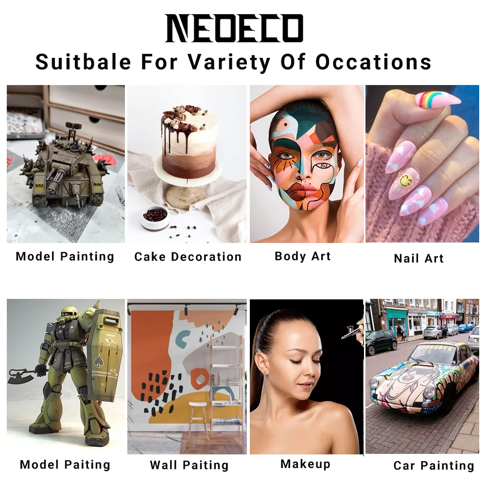 Description Picture 6 of itemNEOECO 130 Gravity Feed Dual Action Airbrush with 0.2 0.3 0.5mm Nozzle Needle Kit Adjustable Quick Disconnect Joint Red Black