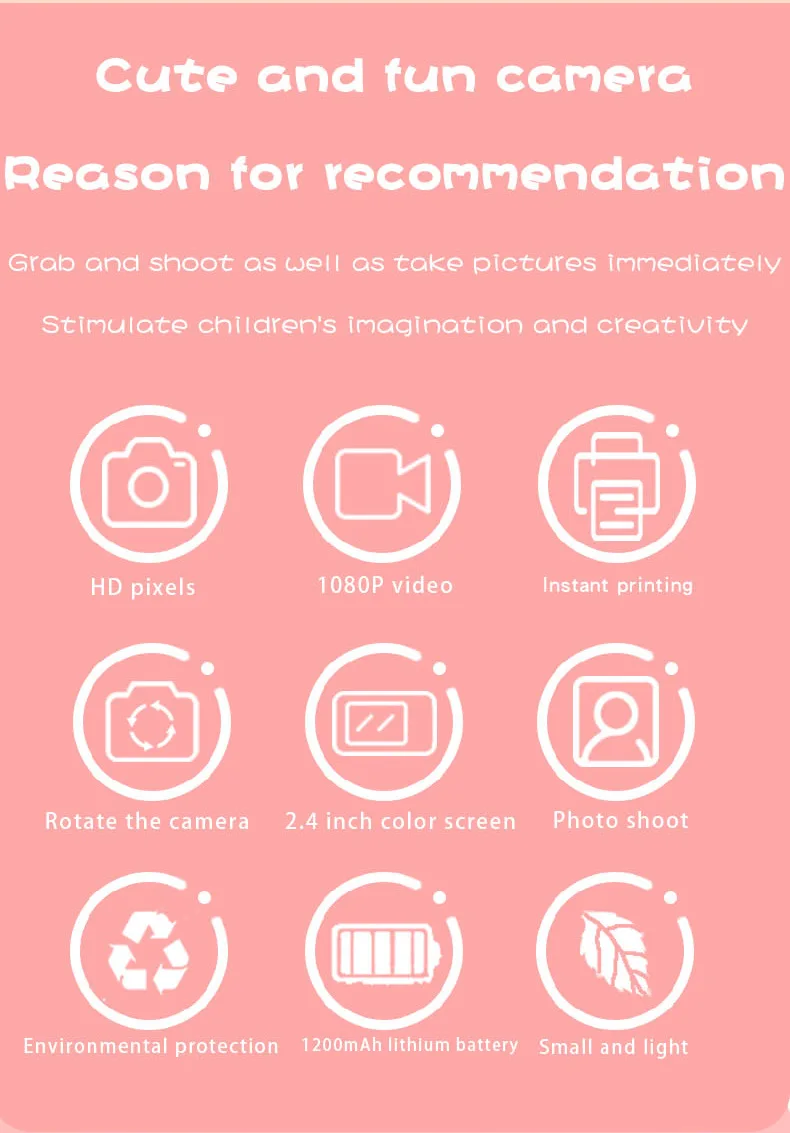 Description Picture 5 of itemInstant Print Camera Thermal Printing Camera Digital Photo Camera Girls Toy Child Camera Video Boy's Christmas Gift Kids Camera