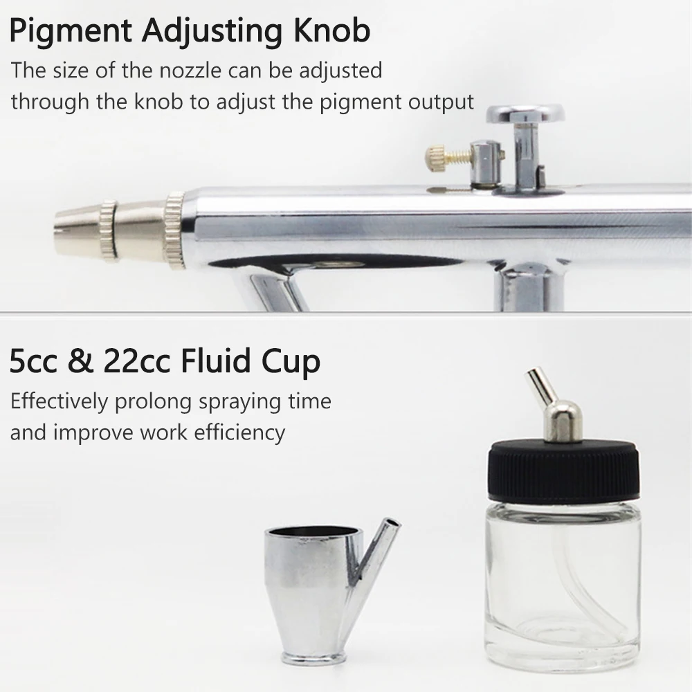 0.35mm Siphon Feed Dual-action Airbrush Kit Set Spray Gun with 5cc & 22cc Fluid Cup for Art Craft Painting Nail Art Tattoo Cake