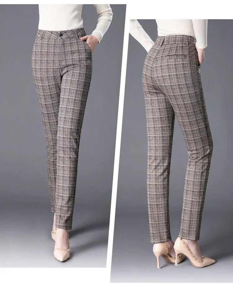Description Picture 4 of itemOffice Lady Slim Plaid Pencil Pants Woman Korean Fashion Vintage Spring Autumn Streetwear New High Waist Casual Suits Trousers