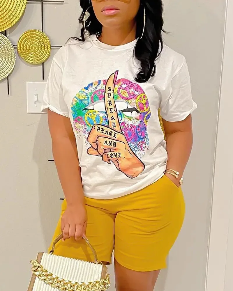 Description Picture 6 of itemT Shirt T-shirt Tee Top & High waist Elastic Shorts Women 2pcs Clothes Set Short Sleeve O Neck Fashion Casual Sexy