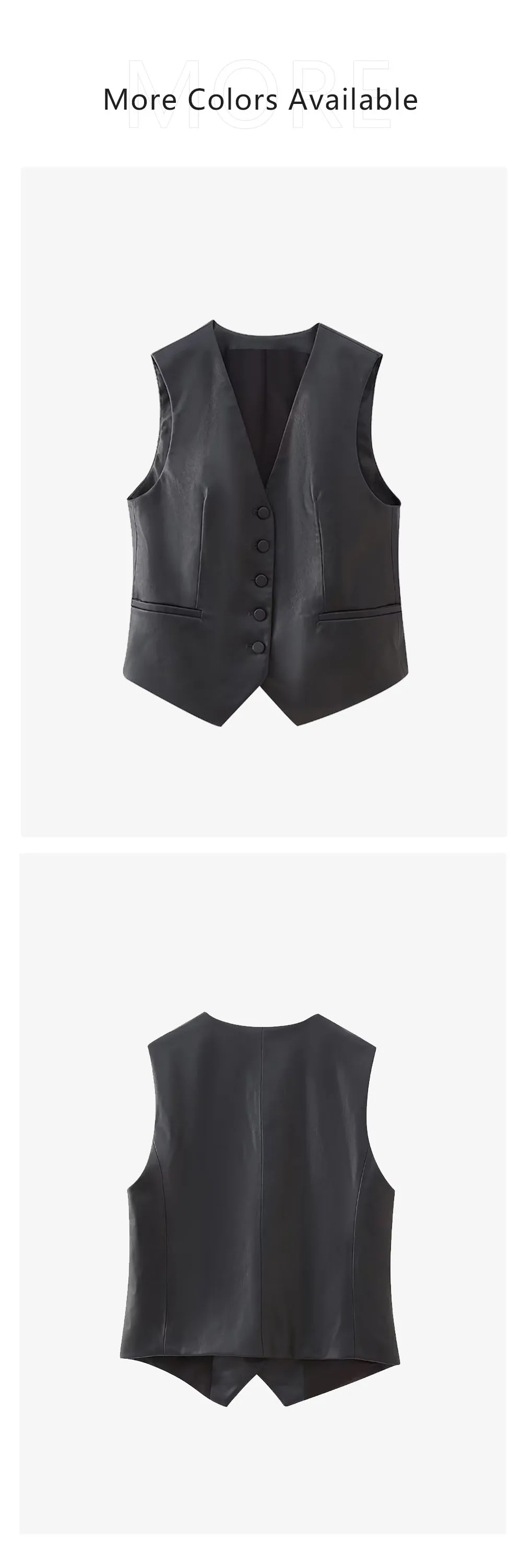 Description Picture 5 of itemUNIZERA2023 Autumn and Winter New Women's Casual Versatile V-neck Button Imitation Leather Fine Cut Black Vest