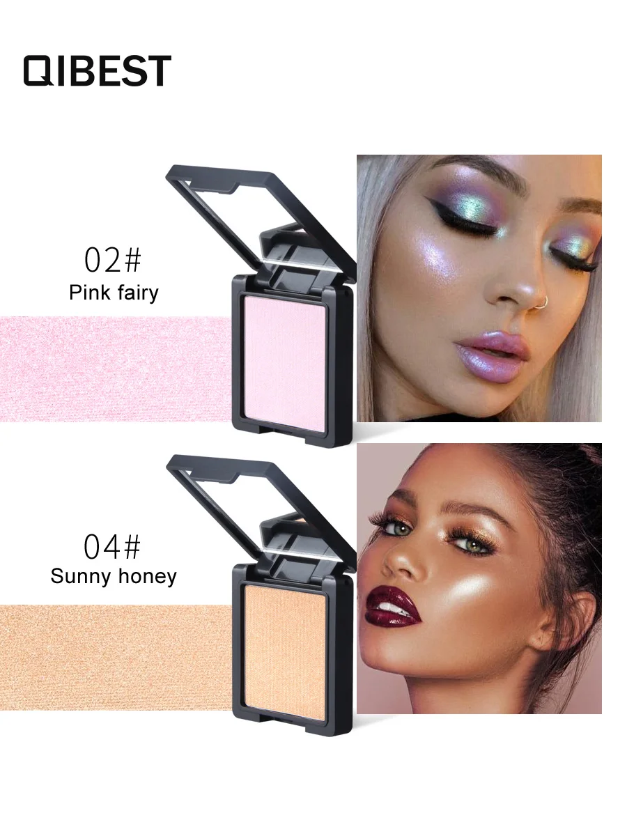 QIBEST 7-Color Highlight Powder Face Concealer Brightening Glitter Palette Long lasting Cosmetics